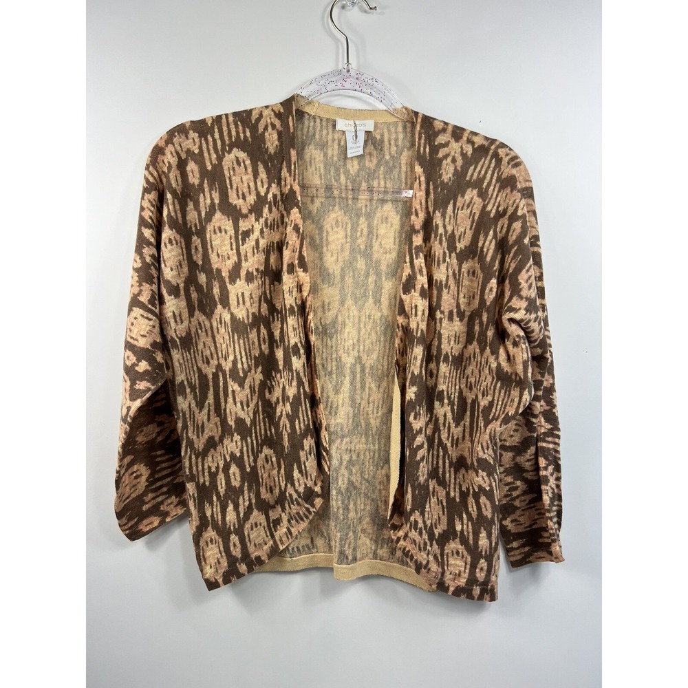 Chicos Cardigan Wrap Women's Size 0 Brown/Orange‎ Print Open Front Kimono Sleeve